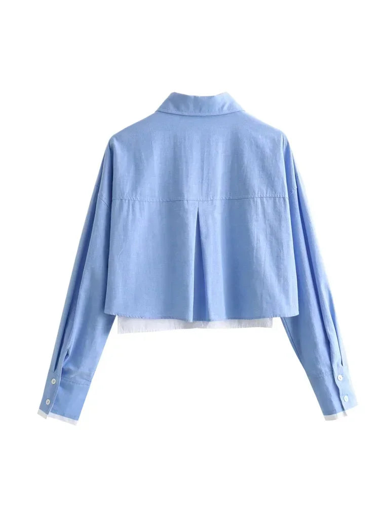 cropped Blouse Shirt Women Long Sleeve