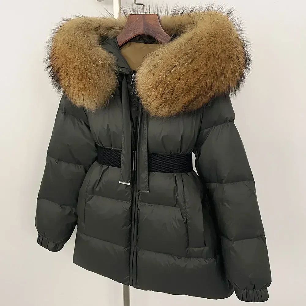 90% Duck Down Coat Female Winter Real Raccoon Fur Jacket