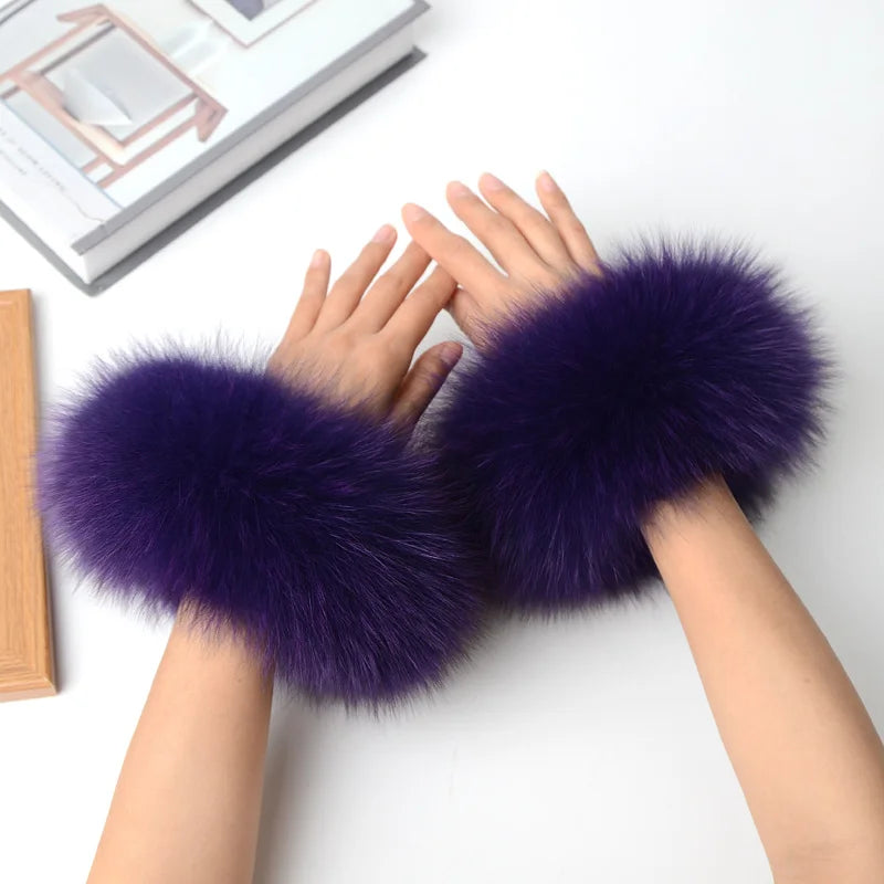 Real Fox Fur Cuffs Arm Sleeve Warmer