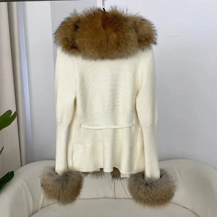 Real fox Fur Cardigan Detachable Collar