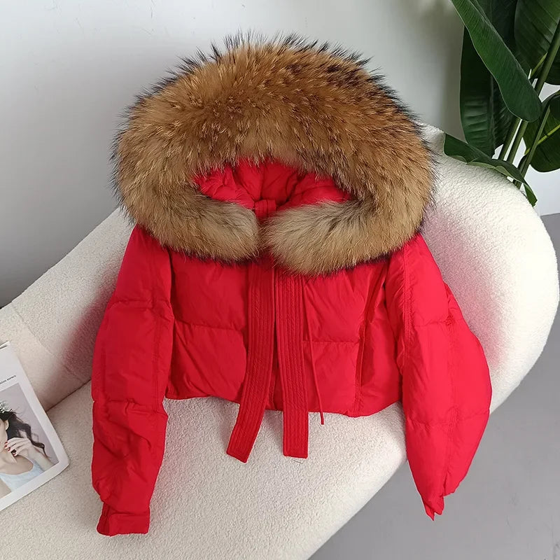 cropped Real Fox Fur and Raccoon Fur Collar detachable hood