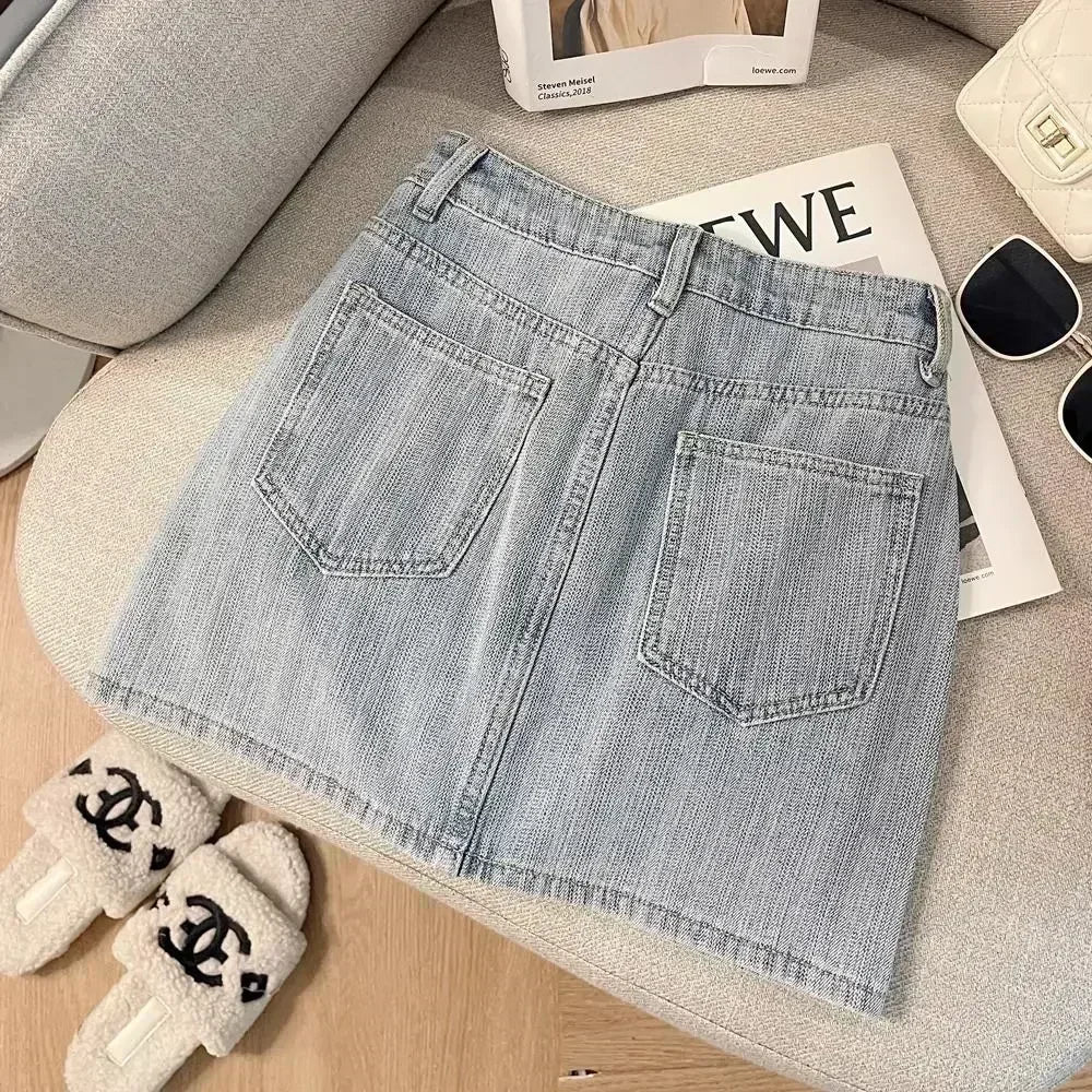 Rhinestone Denim Skirt Female