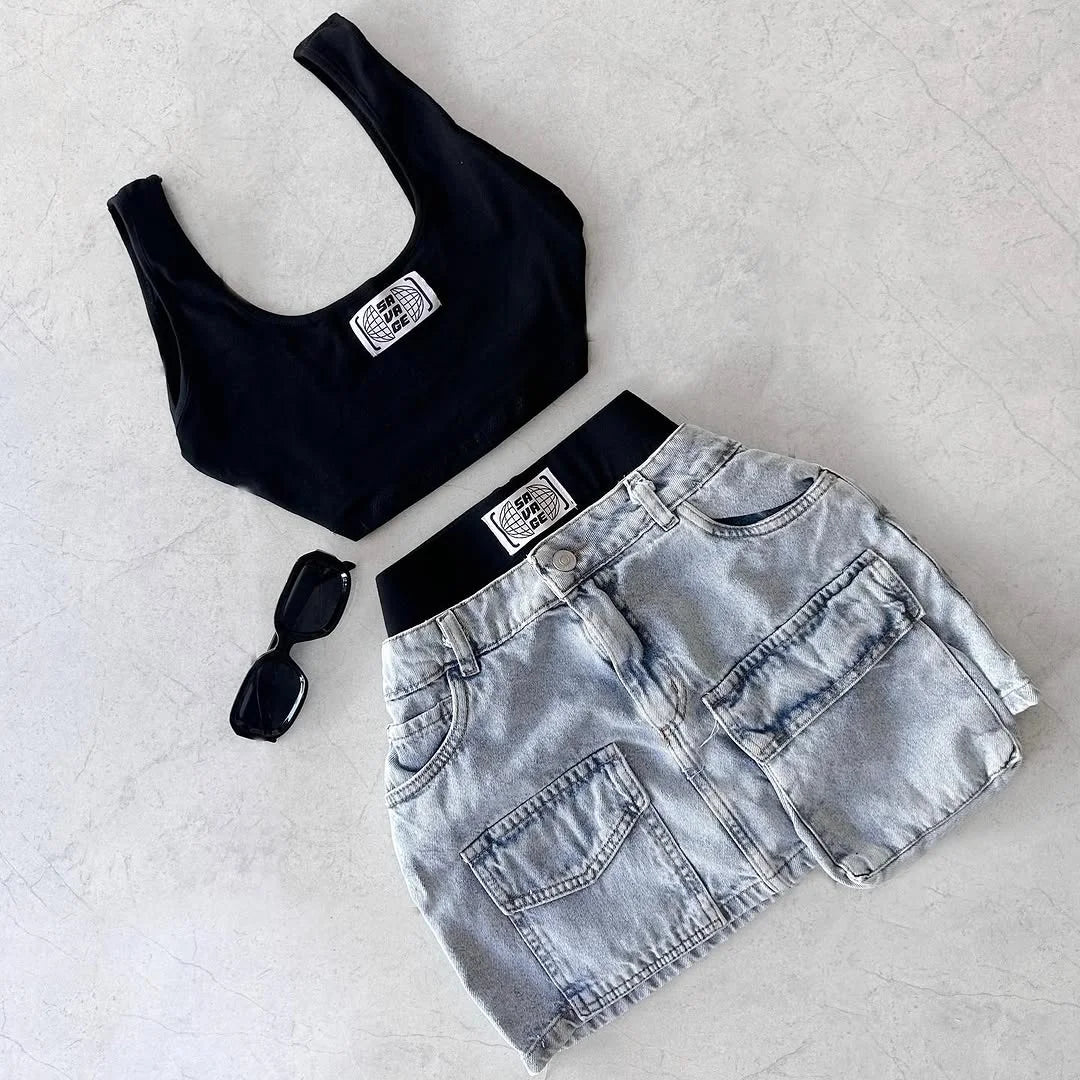 Two piece jean skirt and matching top