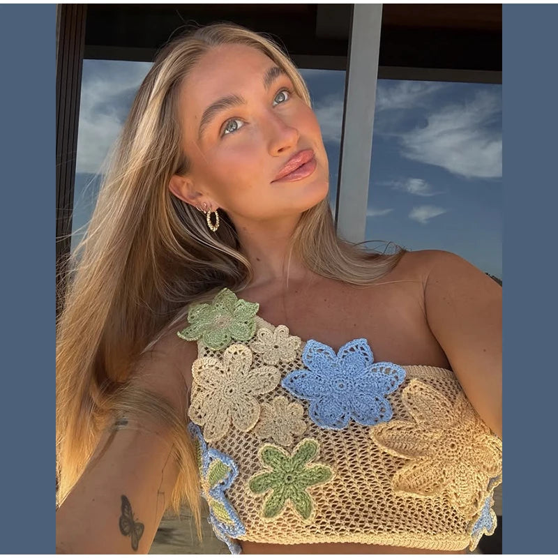 Flower crochet maxi skirt, vest top and bikini top