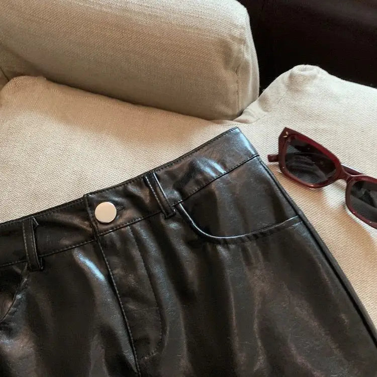 Black and wine red leather skirt