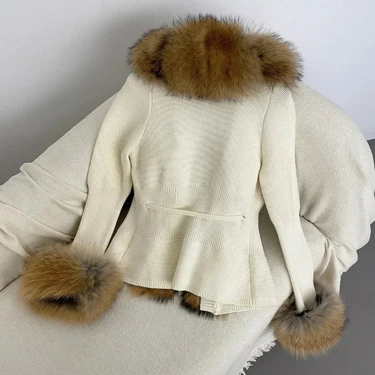 Real fox Fur Cardigan Detachable Collar