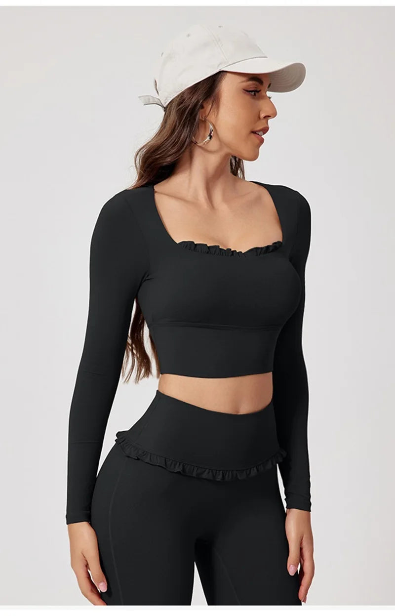 Womens long sleeve ruffle activewear