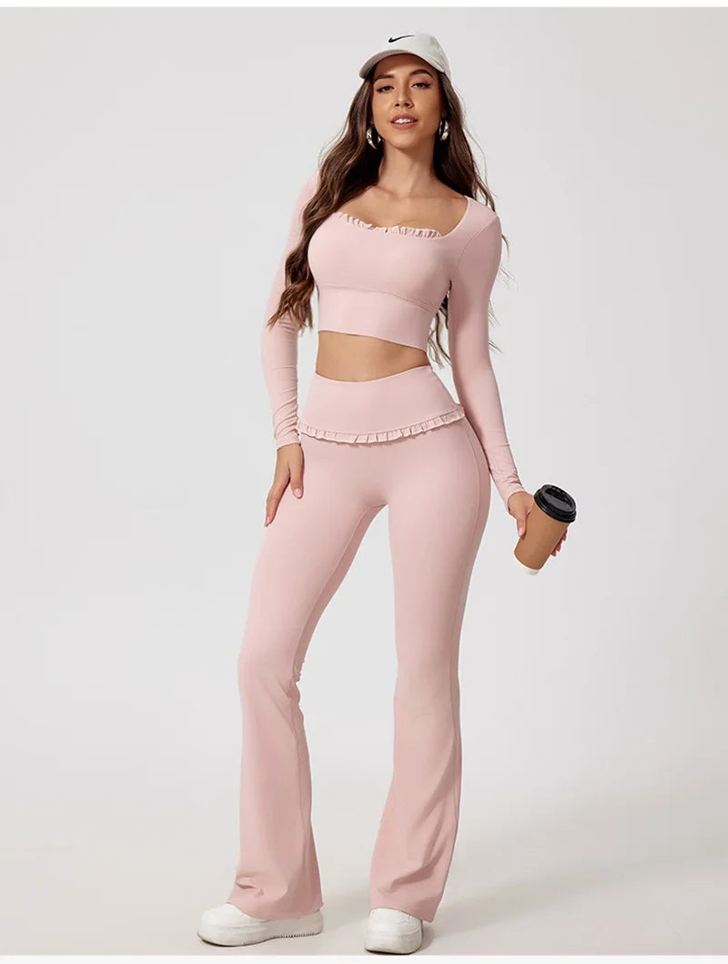 Womens long sleeve ruffle activewear