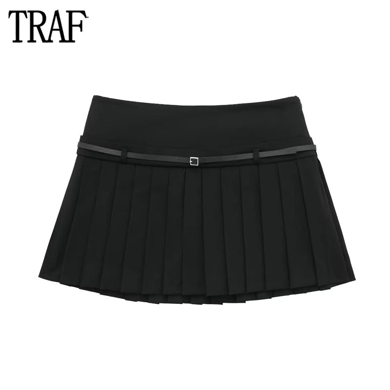 Box Pleated belted Mini Skirts