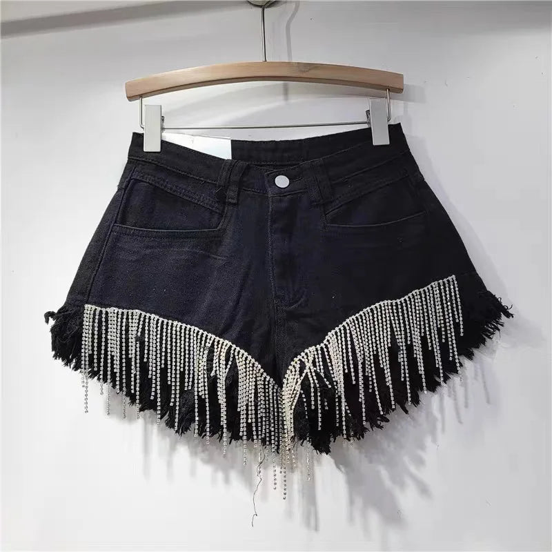 denim shorts rhinestone design