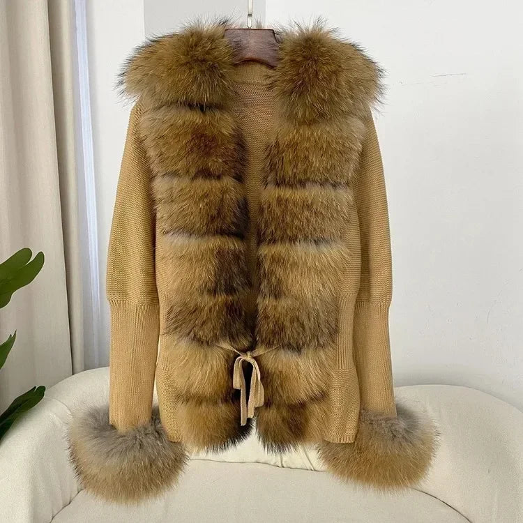 Real fox Fur Cardigan Detachable Collar