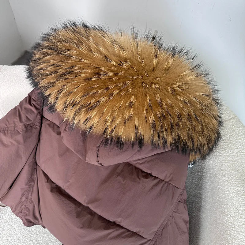 cropped Real Fox Fur and Raccoon Fur Collar detachable hood