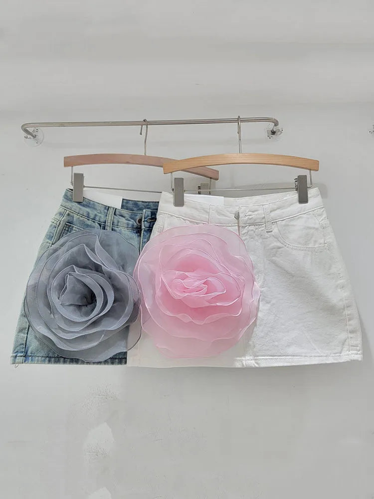 3D Flower Floral Denim Skirt