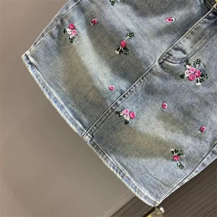 embroidery denim skirt