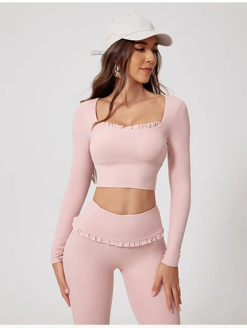 Womens long sleeve ruffle activewear