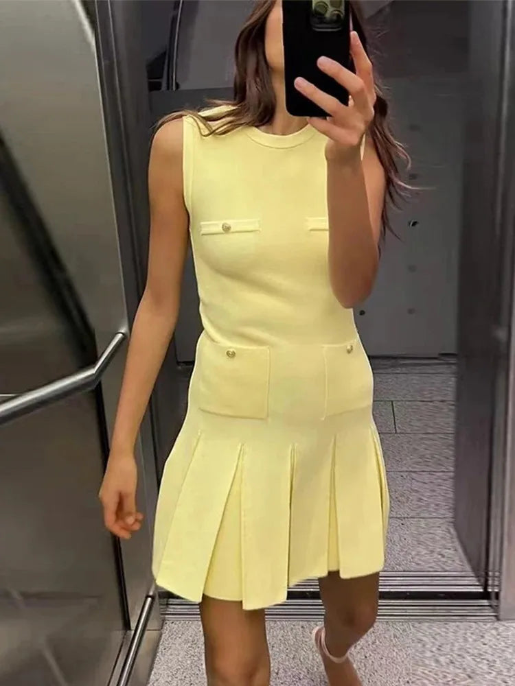 Sleeveless O-neck Pocket Mini Dresses