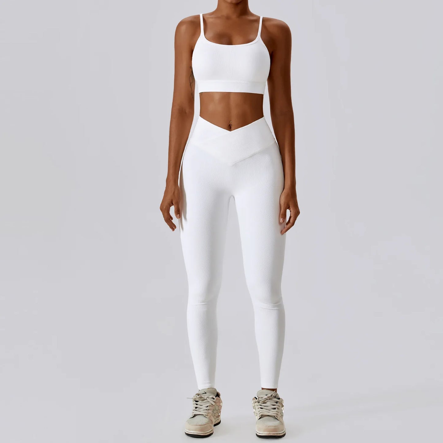 Rib Tracksuits Sports Bra Gym Leggings Sports Suits