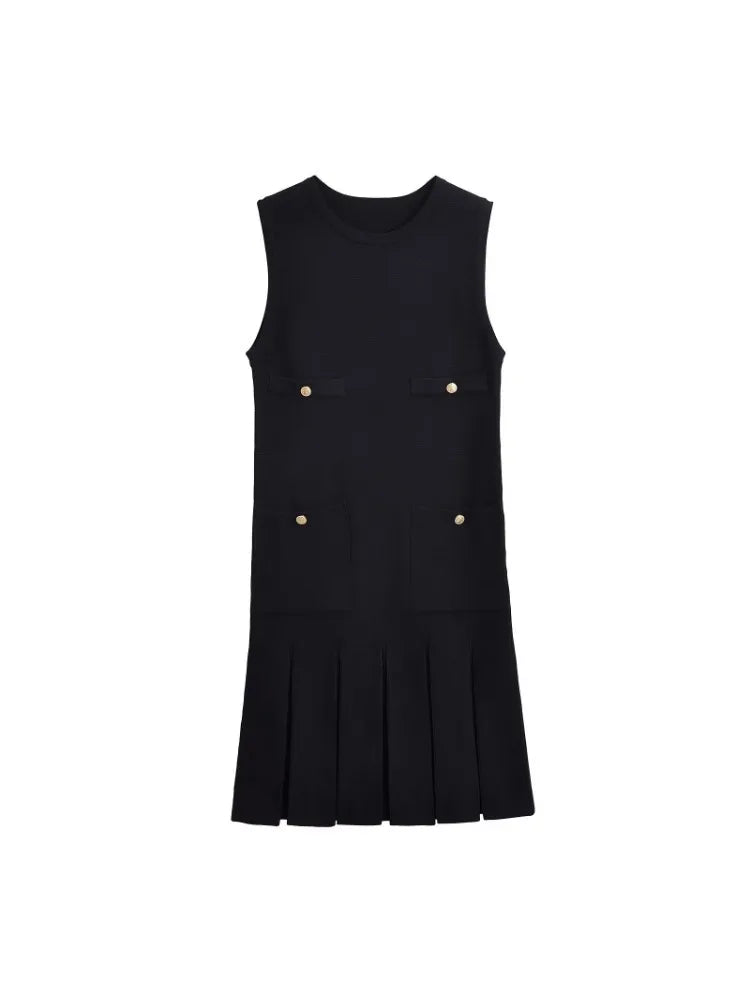 Sleeveless O-neck Pocket Mini Dresses