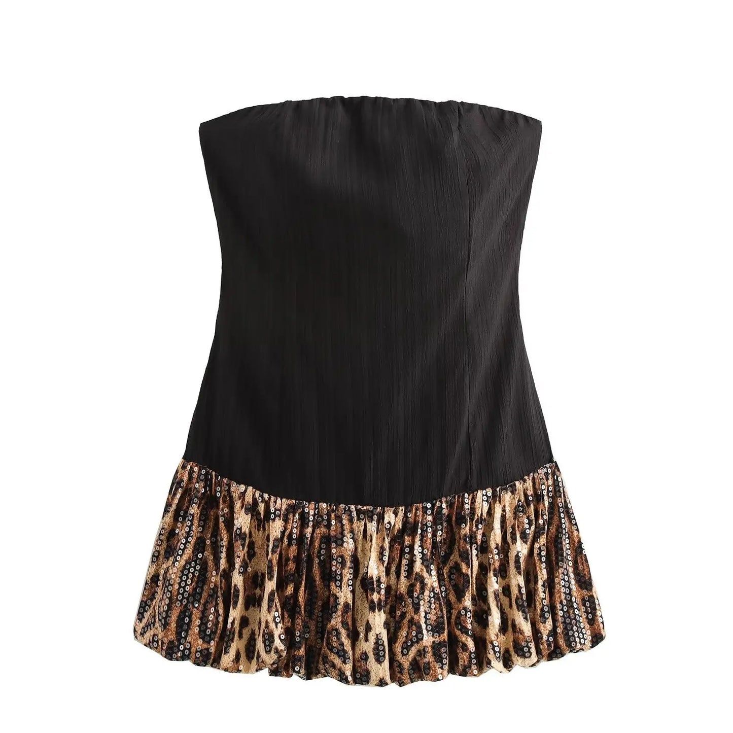 Strapless Dress Women Leopard Sequin Mini Dresses