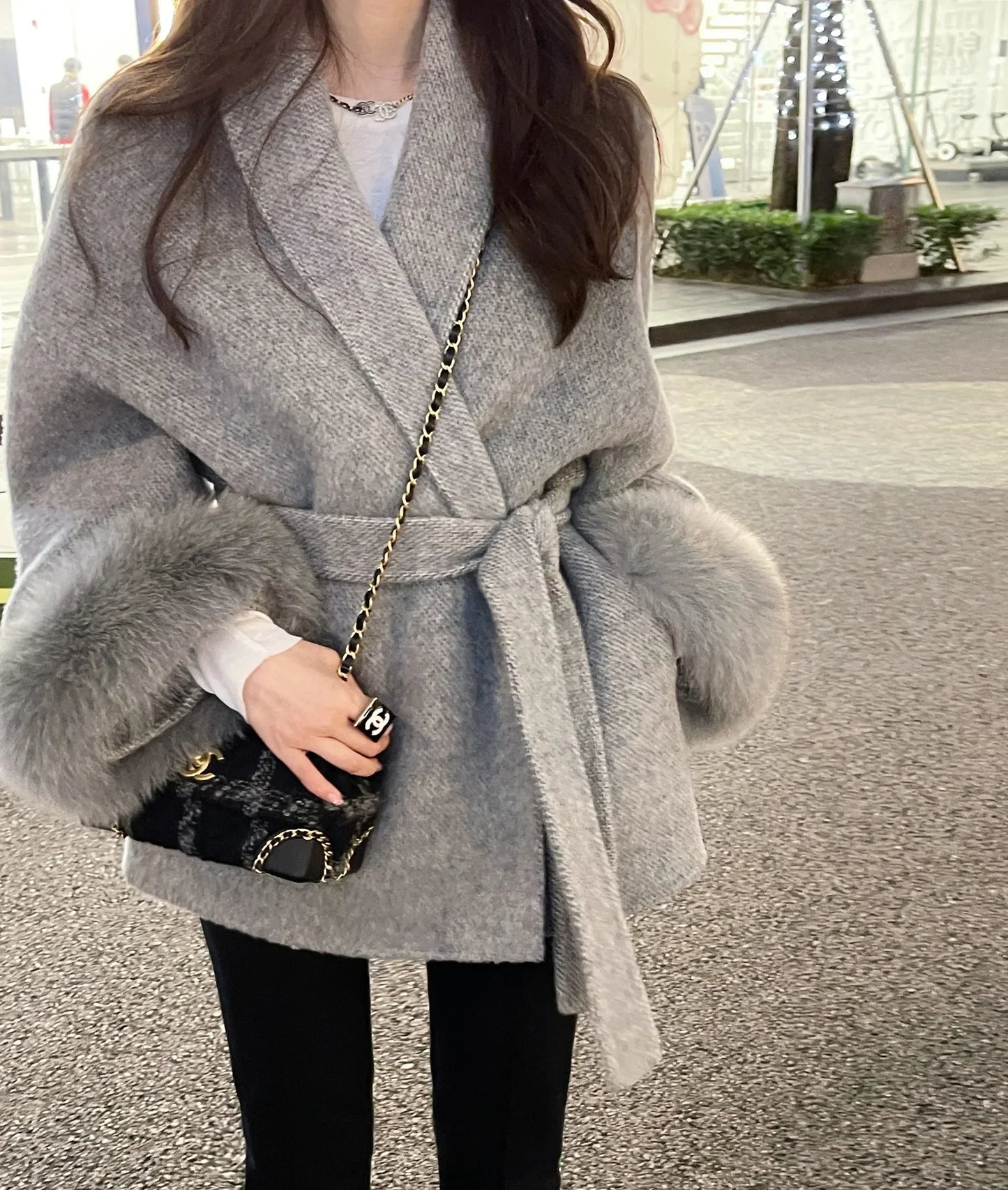 Real Wool Fur Coat Women's Removable Cuffs Fox Fur