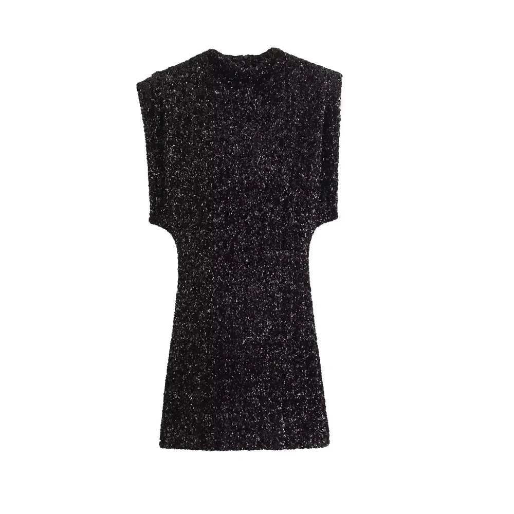 Sequined Mini Dress with Shoulder Pads