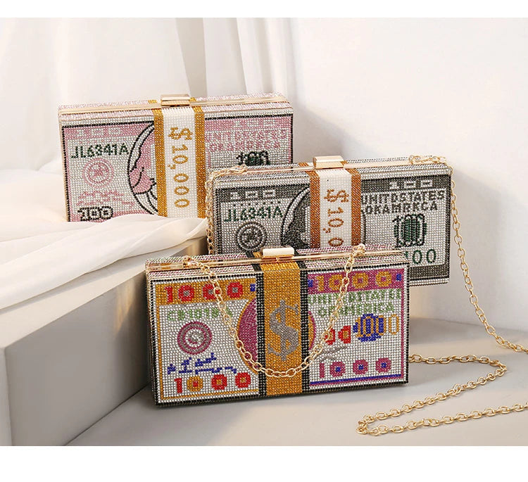 small bag with money crystal design