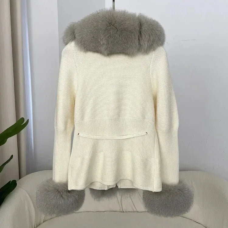 Real fox Fur Cardigan Detachable Collar