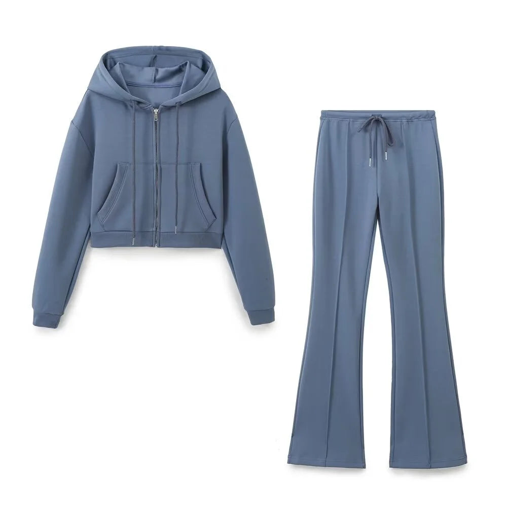 Casual flared leg hooded jumper tracksuit