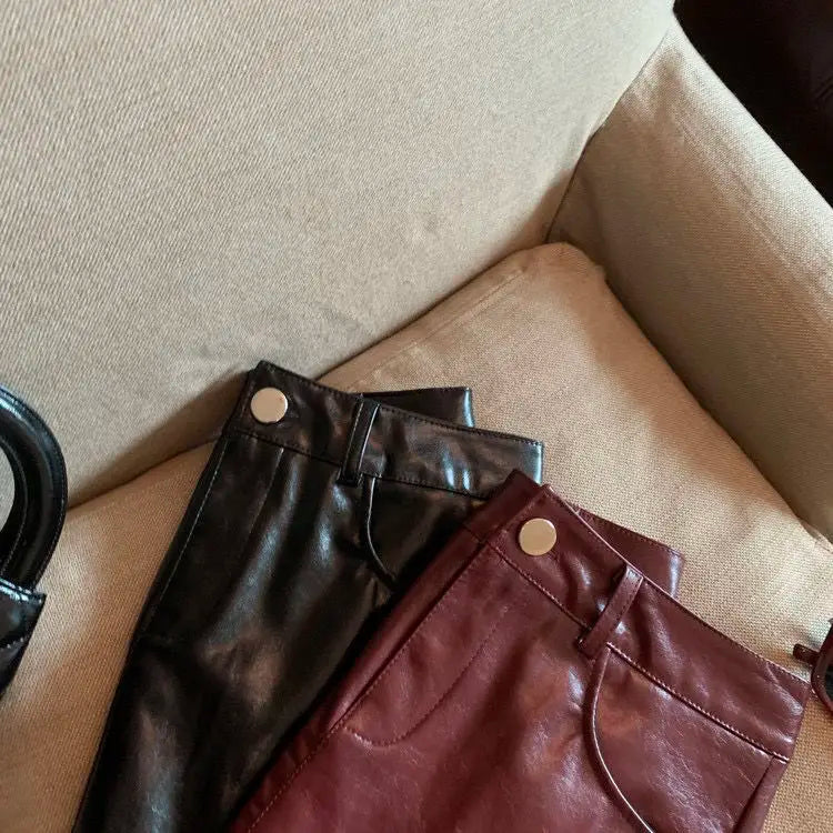 Black and wine red leather skirt