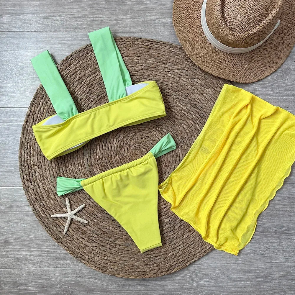 3 Pieces Bikini set with mini skirt