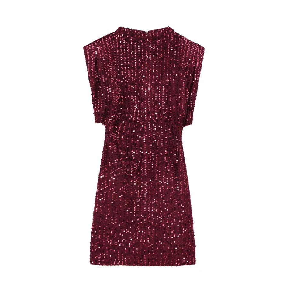 Sequined Mini Dress with Shoulder Pads