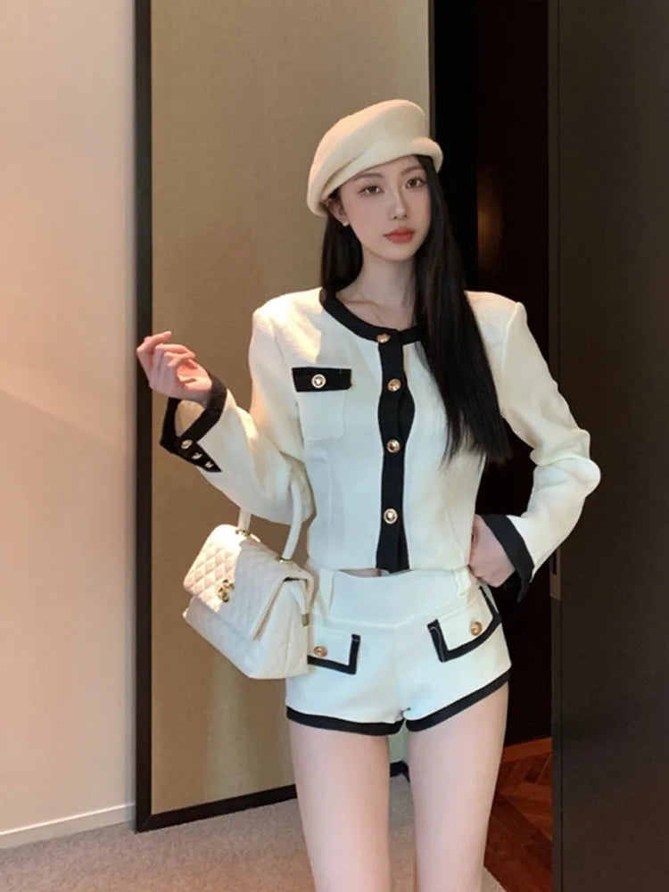 High Quality Womens white and black shorts set