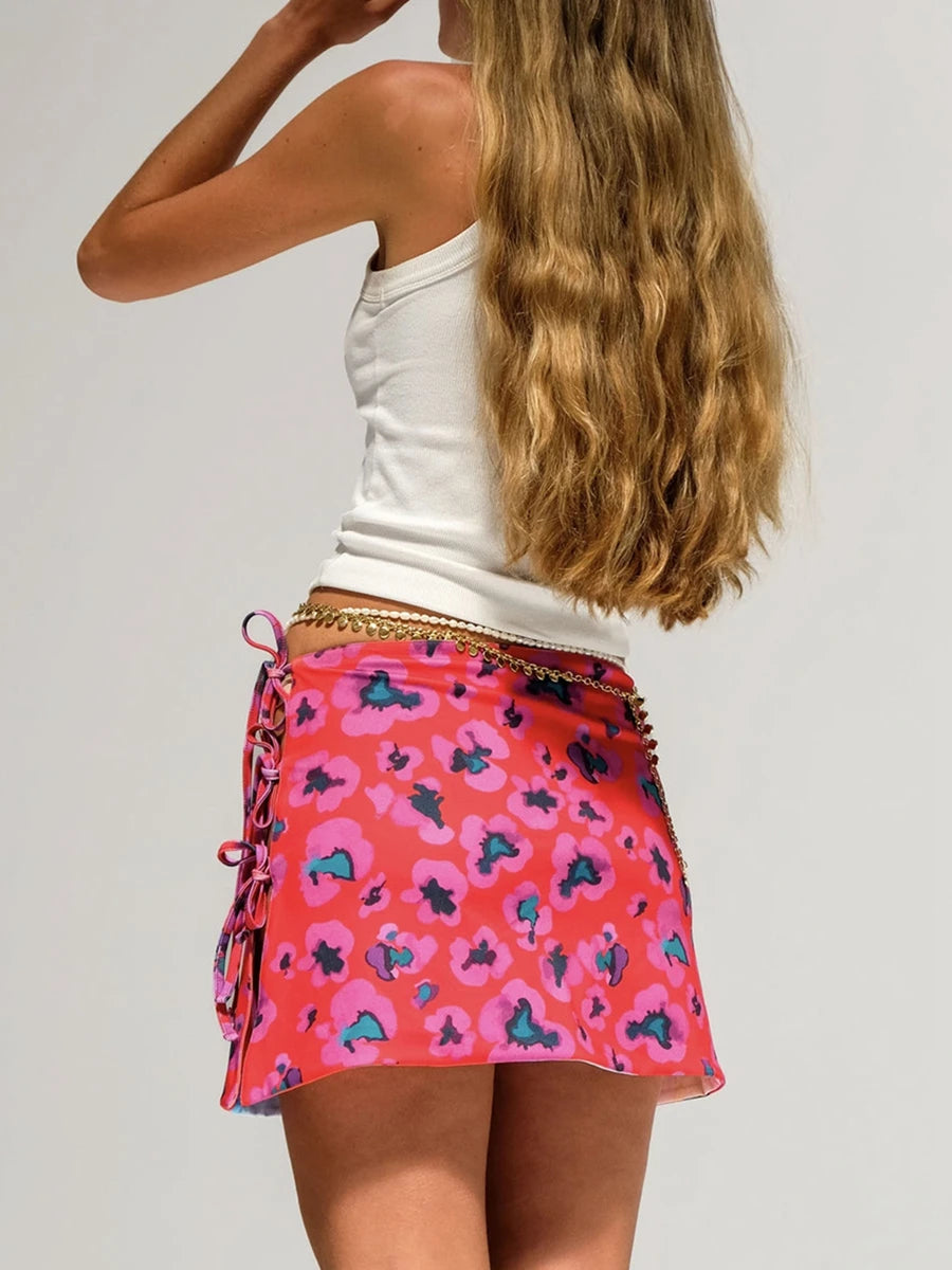 Mini Skirts for Womens Summer Low Waist Tie Dye and flower print