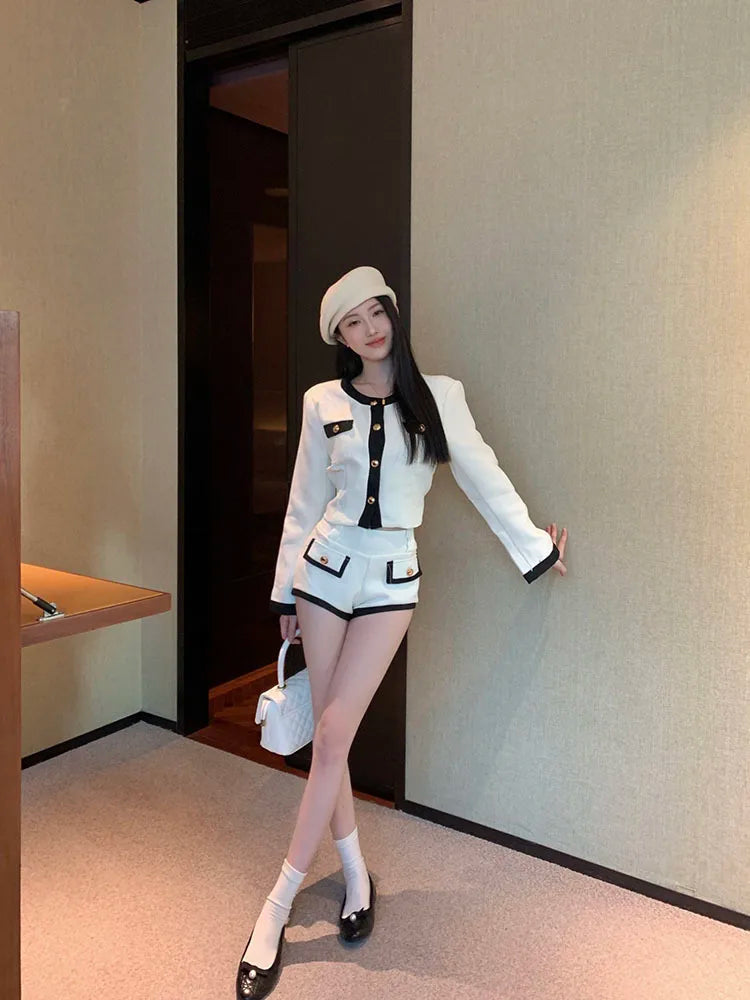 High Quality Womens white and black shorts set