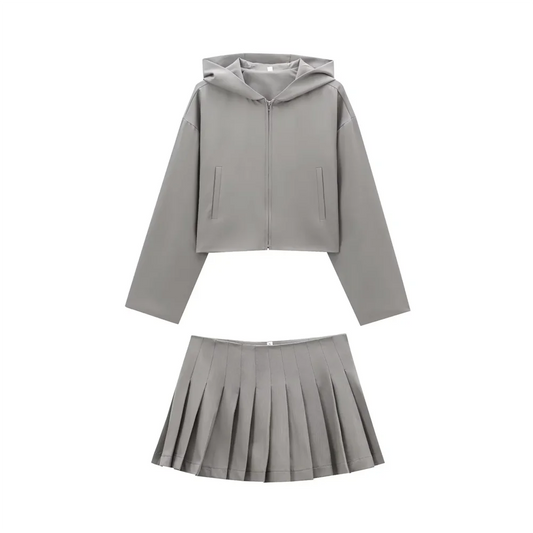 women's versatile hooded short jacket mid waist skirt