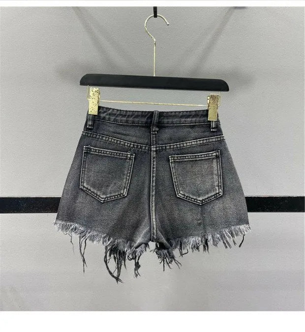 High Waist Diamond Denim Shorts