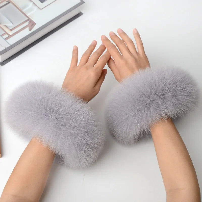 Real Fox Fur Cuffs Arm Sleeve Warmer