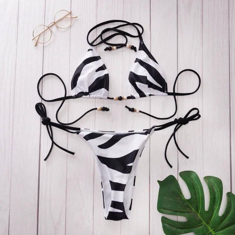 Zebra Stripes 3 Pieces Bikini Set