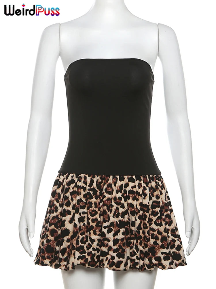 Strapless Dress Women Leopard Print