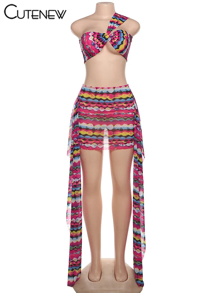 Mesh Printed Women 2Piece