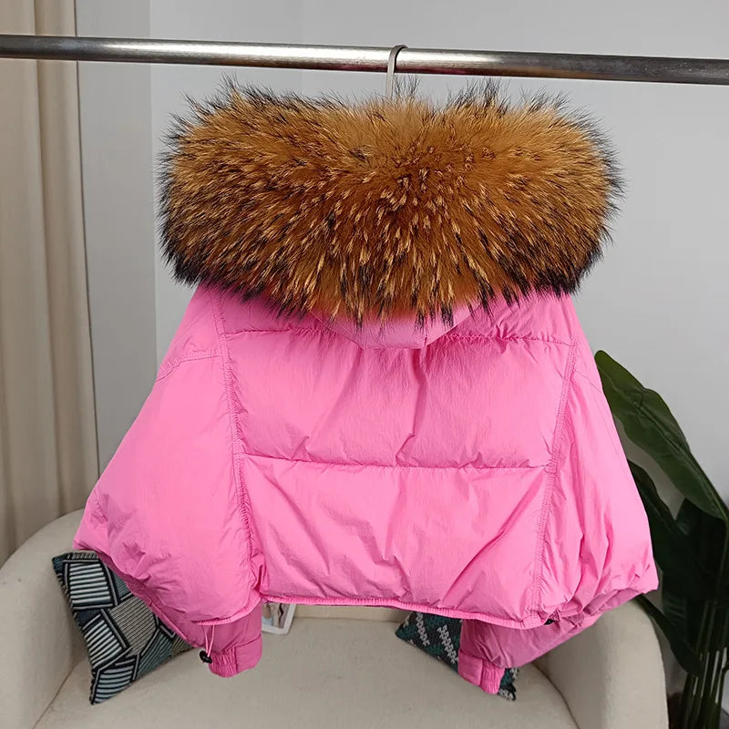 cropped Real Fox Fur and Raccoon Fur Collar detachable hood