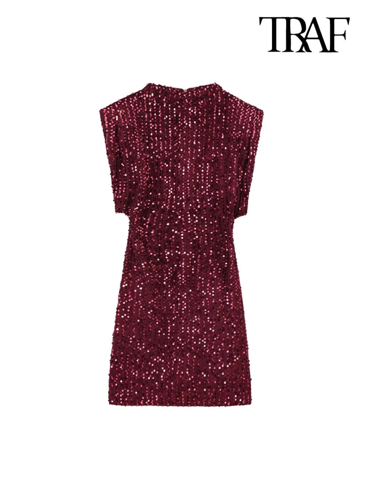 Sequined Mini Dress with Shoulder Pads