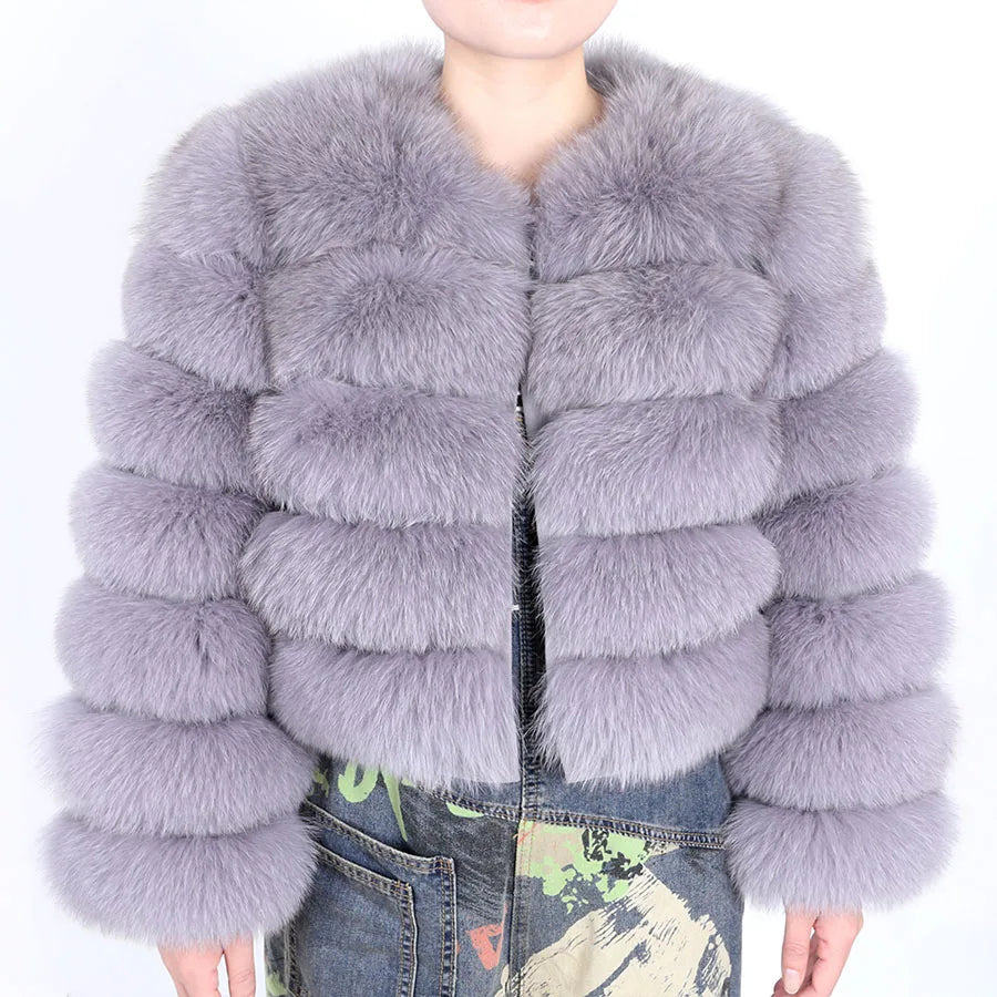 Women Winter Short collar Natural real Fox Fur