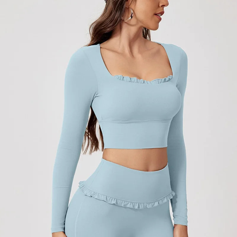 Womens long sleeve ruffle activewear