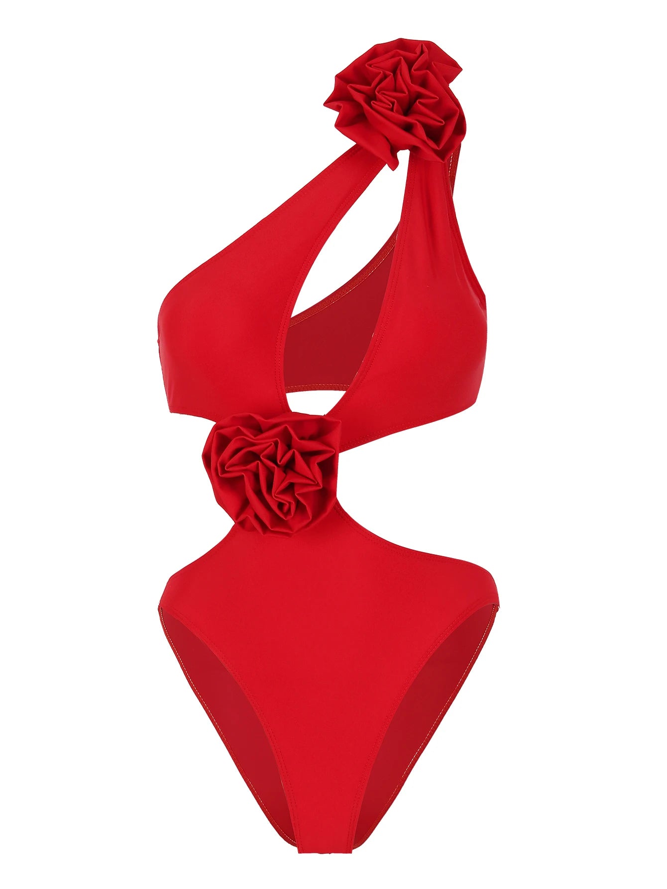 Flower Swimwear Female Red&White Cut Out Swim Suit