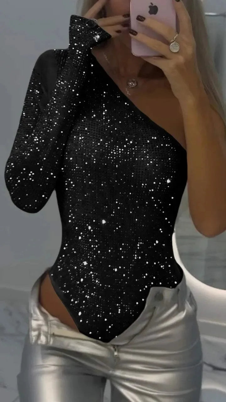 Diamonds Sequin Bodysuits One-shoulder