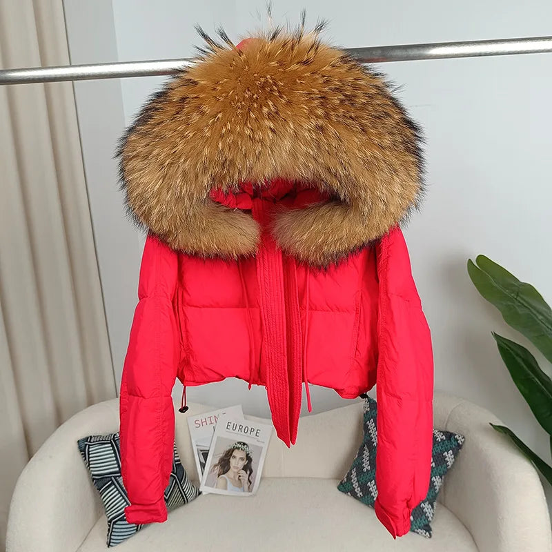 cropped Real Fox Fur and Raccoon Fur Collar detachable hood