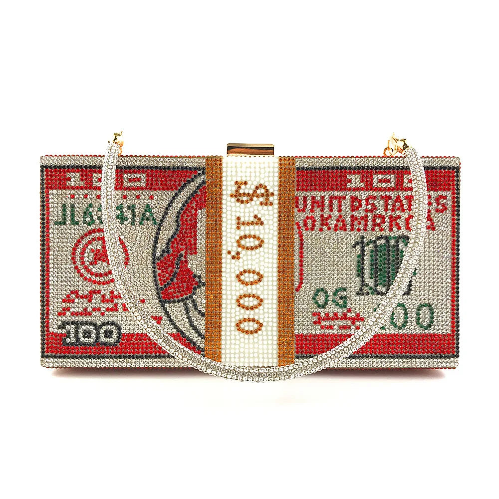 small bag with money crystal design