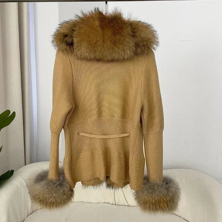 Real fox Fur Cardigan Detachable Collar