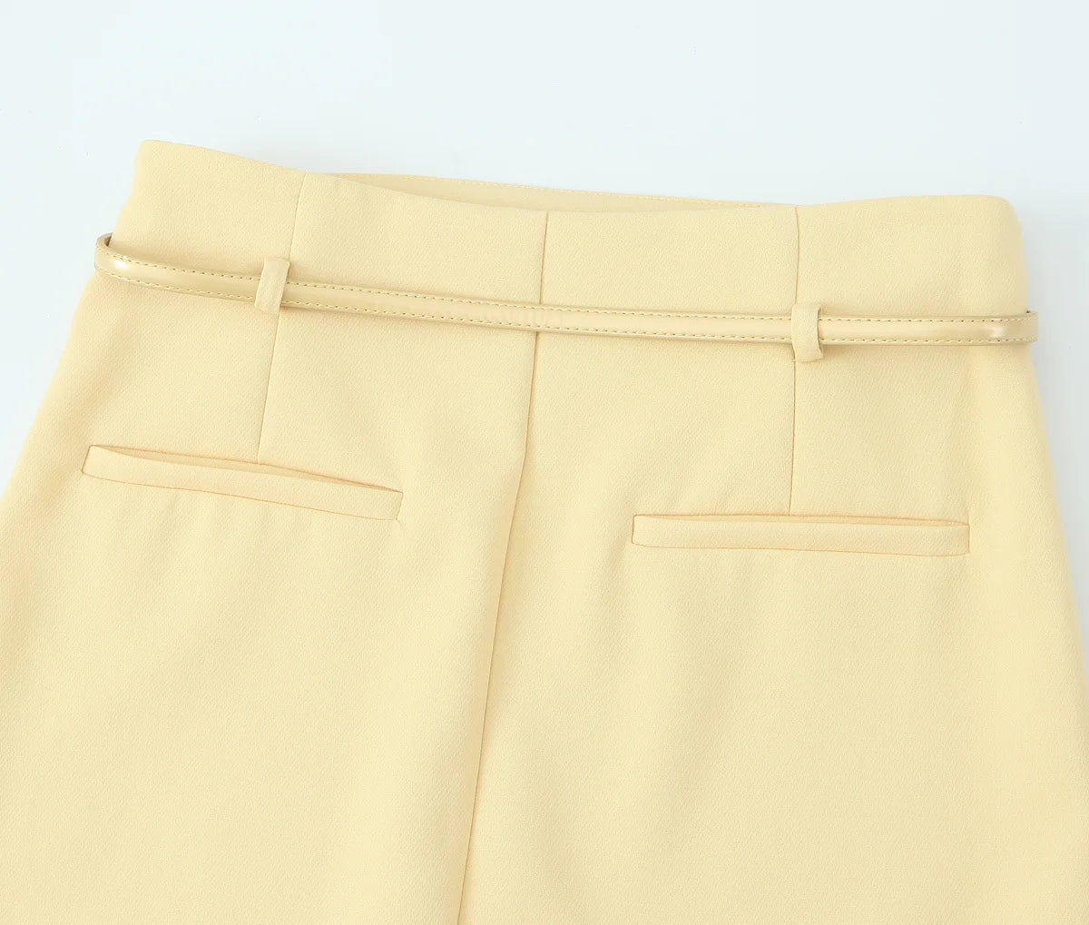 Yellow V-Neck Sleeveless Belt Tops+High Waist Pocket Belt Long Skirts